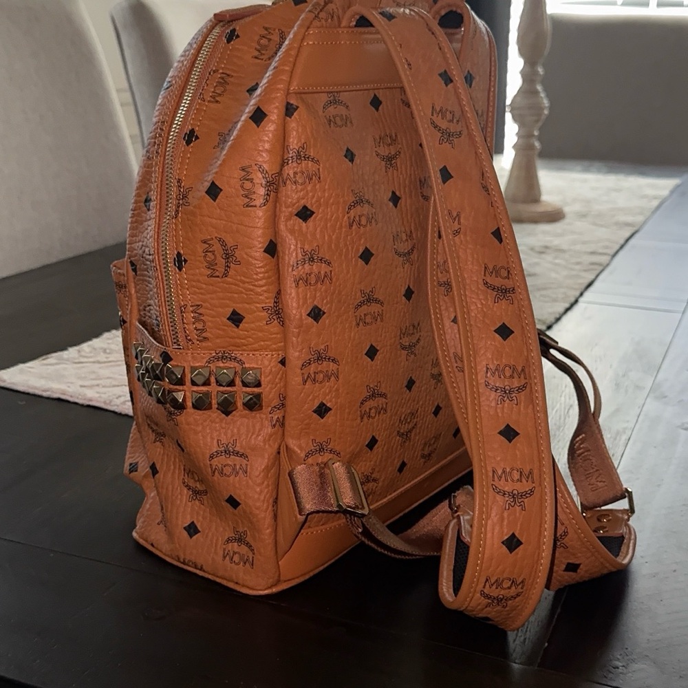 MCM Tan Backpack with Studded Details